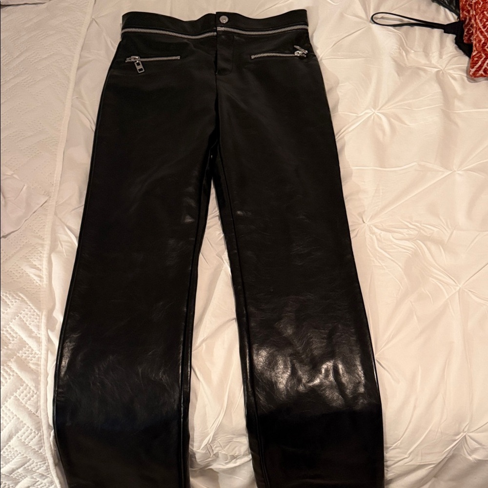 Zara Black Leather Pants with Silver Accents - Picture 3 of 3